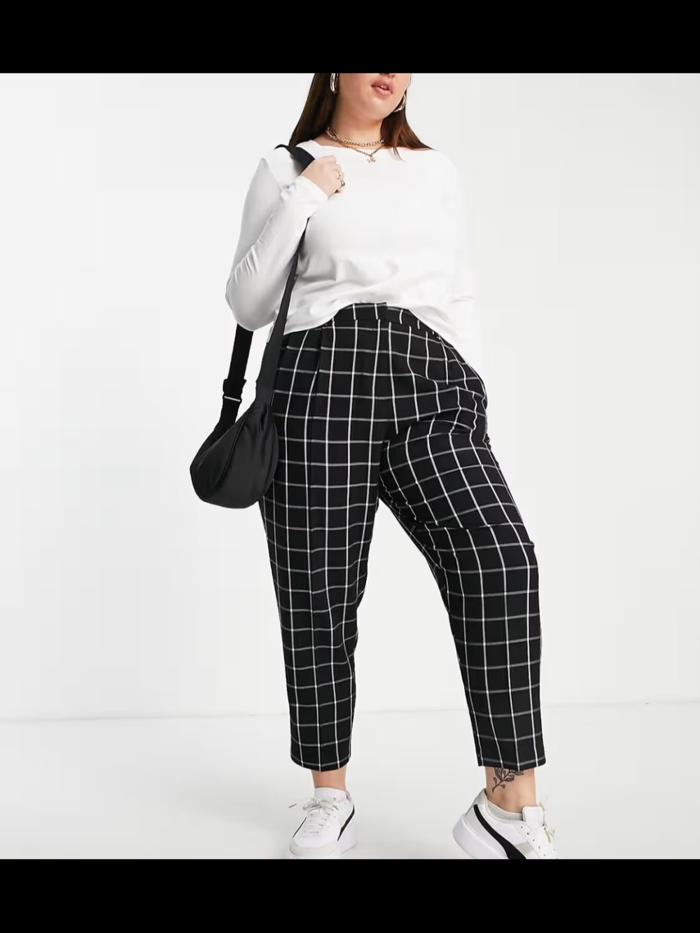 Shein Curve OxL Black & White Windowpane Cropped Pants